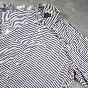VINTAGE J Crew Oarsman Dress Shirt Mens‎ Large Blue Orange Stripe Casual Preppy